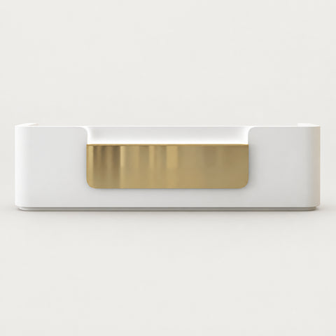 Modern Reception Desk 63-150 in Wide with File Drawers for Office Lobby - 63" L x 24" W x 39" H / White + Gold