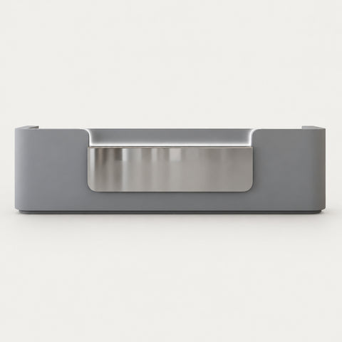 Modern Reception Desk 63-150 in Wide with File Drawers for Office Lobby - 63" L x 24" W x 39" H / Gray + Silver