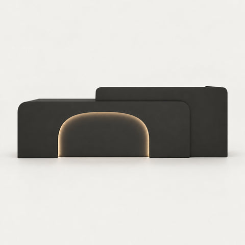 Curved Reception Desk 47-150 in Wide with LED Lighting, Keyboard Tray & File Drawers - 134" L x 24" W x 39" H / Black