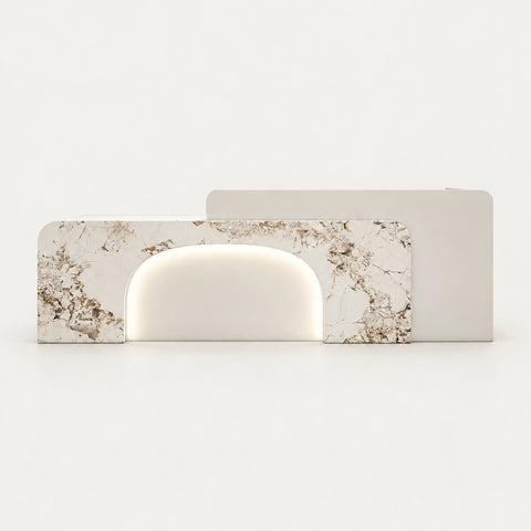 Curved Reception Desk 47-150 in Wide with LED Lighting, Keyboard Tray & File Drawers - 110" L x 24" W x 39" H / White A