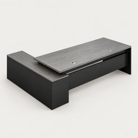 Modern Executive Desk with Cable Management, Side Storage & Privacy Panel for Home Office - 55" L x 24" W x 30" H (Desk) / Dark Gray + Black / Side Cabinet on the Right