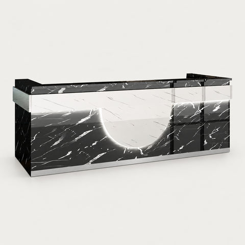 Curved Reception Desk 39-181 in Wide with Dual-Tone, Lockable & File Drawers for Retail - 63" L x 24" W x 39" H / White + Black Marble