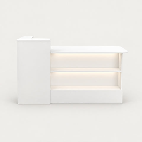 Curved Reception Desk 39-59 in Wide with Keyboard Tray, Lockable & Cable Management - 32" L × 20" W × 39" H / White / Higher Right Side