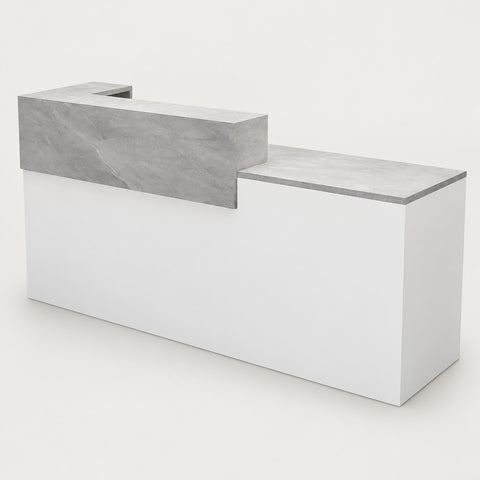 Salon Reception Desk 39-157 in Wide with Keyboard Tray, Lockable & File Drawers for Salon - 94" L x 24" W x 39" H / White + Gray Stone Pattern / Left