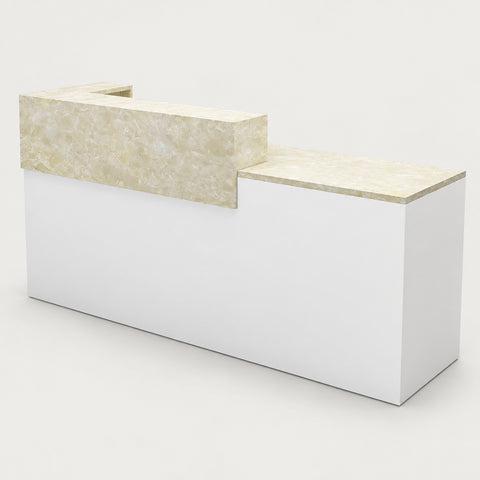 Salon Reception Desk 39-157 in Wide with Keyboard Tray, Lockable & File Drawers for Salon - 39" L x 24" W x 39" H / White + Beige Stone Pattern / Left