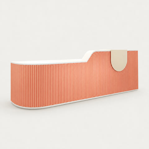 Curved Reception Desk 55-134 in Wide with File Drawers, Fluted Front & LED Lighting - 126" L x 24" W x 39" H / Orange