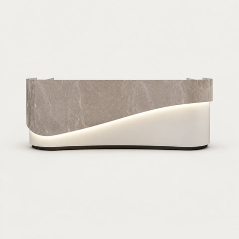 Curved Reception Desk with Dual-Tone, Keyboard Tray & Lockable for Office Lobby - 71" L x 24" W x 39" H / Gray Marble Pattern