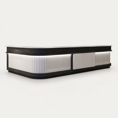 Modern Reception Desk 47-118 in Wide with LED Lighting & Lumbar Support for Office Lobby - 47"L x 24"W x 39"H / L-Shaped / Light Gray