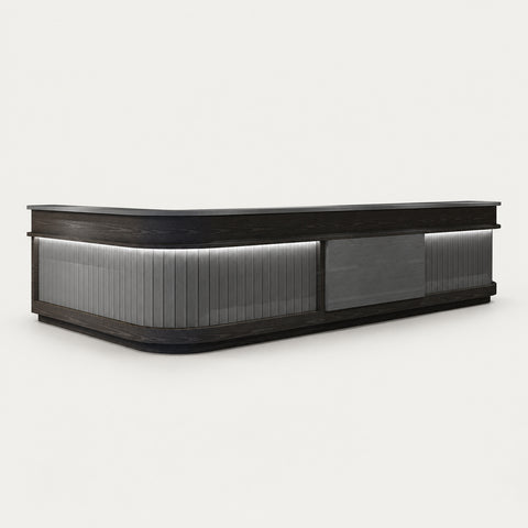 Modern Reception Desk 47-118 in Wide with LED Lighting & Lumbar Support for Office Lobby - 51"L x 24"W x 39"H / L-Shaped / Charcoal Gray