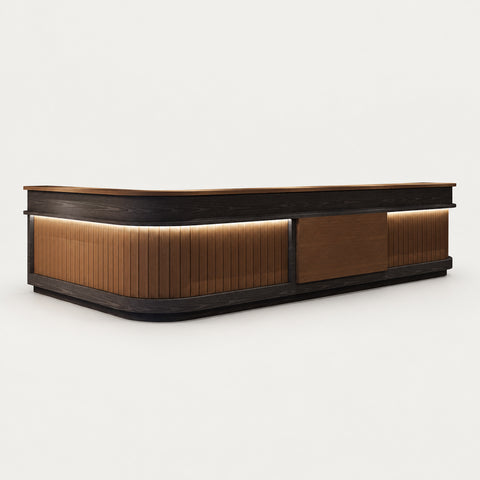 Modern Reception Desk 47-118 in Wide with LED Lighting & Lumbar Support for Office Lobby - 47"L x 24"W x 39"H / L-Shaped / Dark Brown