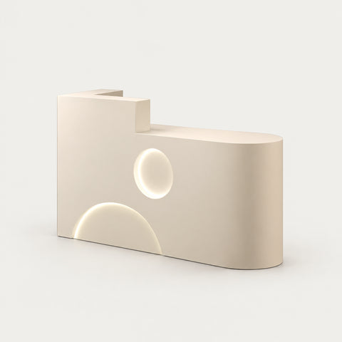 Curved Reception Desk 39-71 in Wide with Lumbar Support for Retail - 39" L x 20" W x 39" H / Right Type / Beige