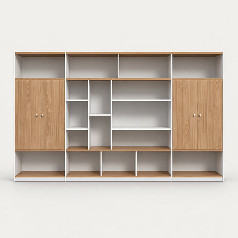 Modern Executive Desk with Dual-Tone, Cable Management & Side Storage for Home Office - 126" L x 16" W x 79" H / File Cabinet / Light Walnut / File Cabinet