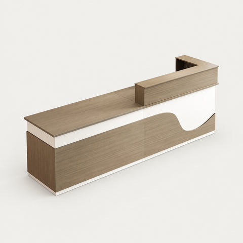 L-Shaped Reception Desk 71-79 in Wide for Office Lobby - 71" L x 24" W x 39" H / Inside View - Left Side Higher