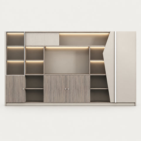 Modern Executive Desk with Curved, Cable Management & Side Storage for Home Office - 126" L x 16" W x 79" H / File Cabinet