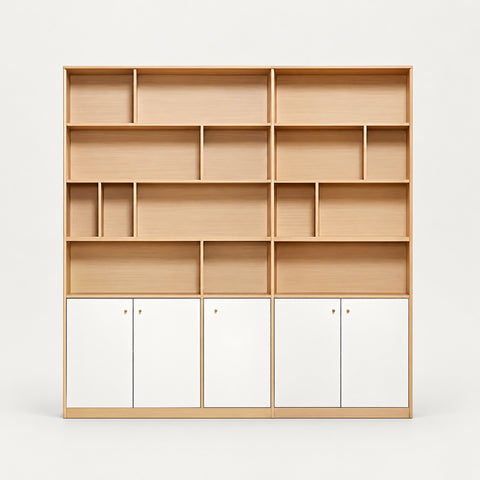 File Cabinet 71-79 in Tall with Solid Wood for Office - 79" L x 12" W x 79" H / White + Natural / Storage Cabinet