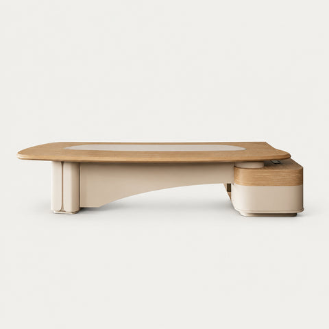 Modern Executive Desk with Curved, Cable Management & Side Storage for Home Office - 71" L × 63" W × 30" H (Desk) / Side Cabinet on the Left