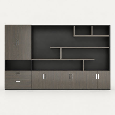 L-Shaped Executive Desk with Dual-Tone, Side Storage & File Drawers for Home Office - 126" L × 15" W× 79" H / File Cabinet / Oak / File Cabinet