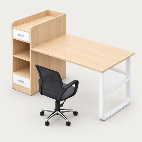 Office Workstation Desk 43-106 in Wide with Cable Management for Home Office - 43" L x 24" W x 43" H / Cherry Wood / Desk+Chair
