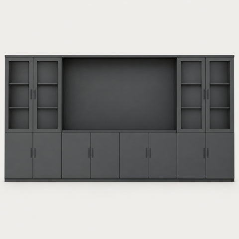 Modern Executive Desk 87-126 in Wide with Side Storage & Lumbar Support for Home Office - 126" L x 16" W x 79" H (File Cabinet) / Black / File Cabinet