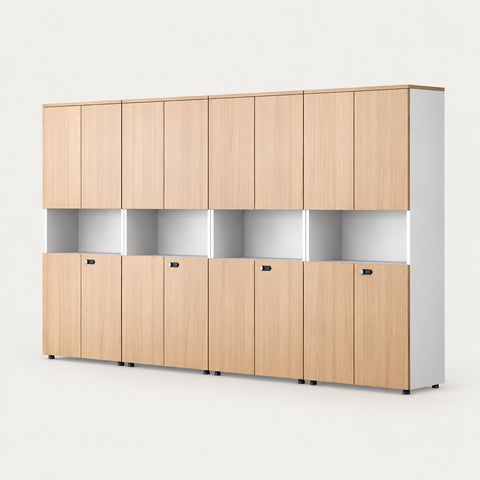 File Cabinet 79 in Tall with Lockable, Adjustable Shelves & Solid Wood for Office - 126" L x 16" W x 79" H / Style B / Oak + White