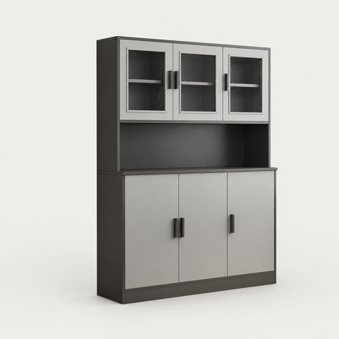 File Cabinet 72 in Tall with Curved & Solid Wood for Office - 47" L x 13" W x 72" H / Light Gray