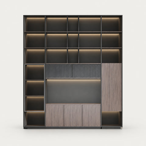 Modern Executive Desk with Glass Top, LED Lighting & Soft-Close for Home Office - 79" L x 16" W × 110" H (Customizable)