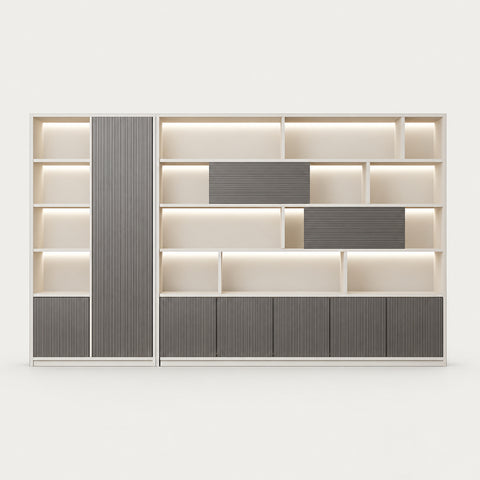 File Cabinet 79 in Tall with Modular for Office - 110" L x 16" W x 79" H / Engineered Wood + Dark Gray