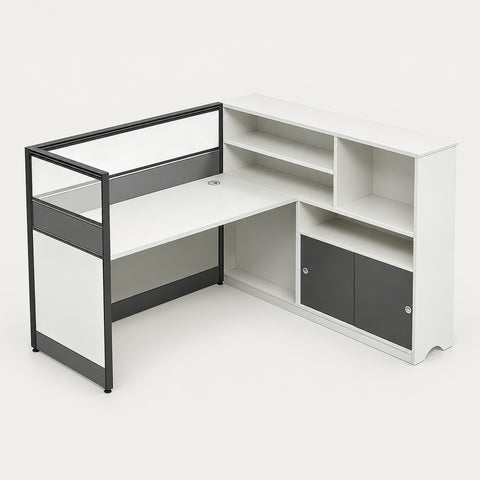 Office Workstation Desk with Privacy Panel, Cable Management & Mobile Pedestal - 66" L x 55" W x 43" H / Light Gray + White / Without Cabinet