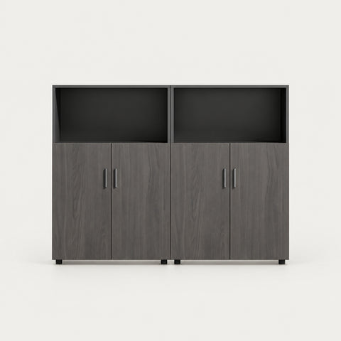 File Cabinet 47 in Tall with Soft-Close for Office - 63" L x 16" W x 47" H / Dark Walnut + Black