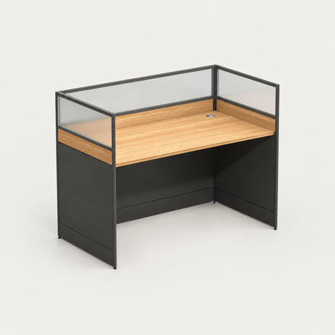 Modern Office Desk with Built-In Outlets, Cable Management & Glass Top for Home Office - 47" L x 24" W x 43" H / Straight Single Seat