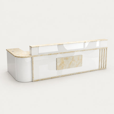 L-Shaped Reception Desk 71-118 in Wide with Lockable, Cable Management & LED Lighting - 71" L x 24" W x 39" H / Yellow Textured / Rounded Corner on the Right