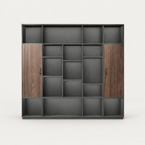 L-Shaped Executive Desk with Dual-Tone, Lockable & Lumbar Support for Home Office - 79" L x 16" W x 79" H / File Cabinet / Walnut / File Cabinet