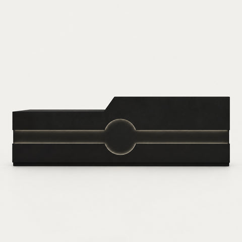 Modern Reception Desk with Cable Management, Fluted Front & LED Lighting for Office Lobby - 47" L x 24" W x 39" H / Black / Inside View - Left Side Higher