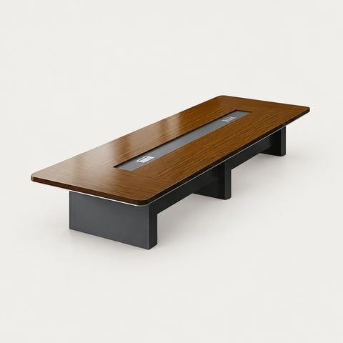 Rectangular Conference Table with Cable Management, Lumbar Support & Fluted Front - 138" L x 59" W x 30" H / Conference Table / Oak