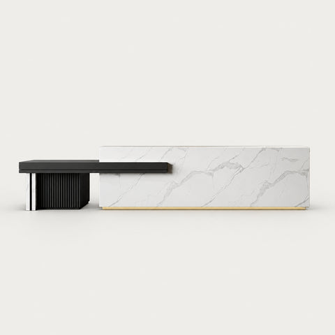 Retail Reception Desk 71-157 in Wide with LED Lighting & Lumbar Support for Retail - 71"L x 24"W x 39"H / Fish belly White + Black